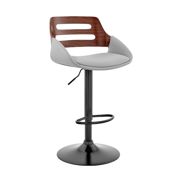 Armen Living Karter Adjustable Gray Faux Leather and Walnut Wood Bar Stool with Black Base LCKTBAWABLGR - main